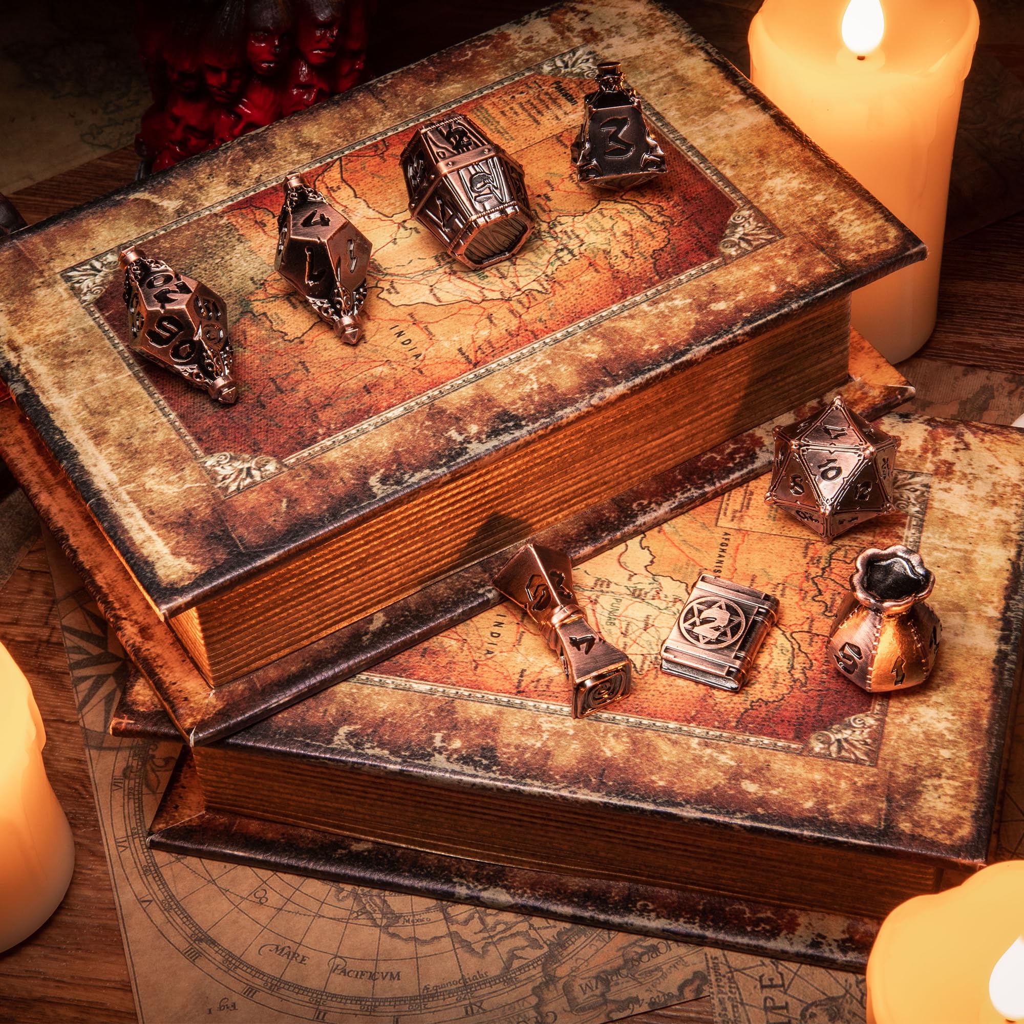 TOYVERSE Dwukolorowy zestaw wielościennych kości, kolor antycznej miedzi, kości ze stopu, odpowiedni do D&D, DND, RPG, MTG, Dungeons and Dragons, gier planszowych i odgrywania ról, od 15 lat