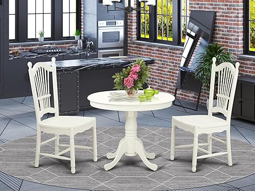 Miniatura 2 de East West Furniture ANDO3-LWH-W Juego de comedor antiguo de 3 piezas para espacios pequeños contiene una mesa de cocina redonda con pedestal y 2