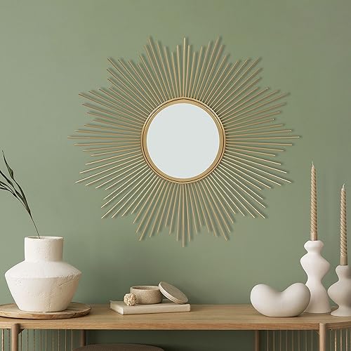 Miniatura 8 de WHW Whole House Worlds Espejo de acento explosivo, vidrio reflectante brillante, marco de metal circular, bisel insertado, acabado dorado dorado,