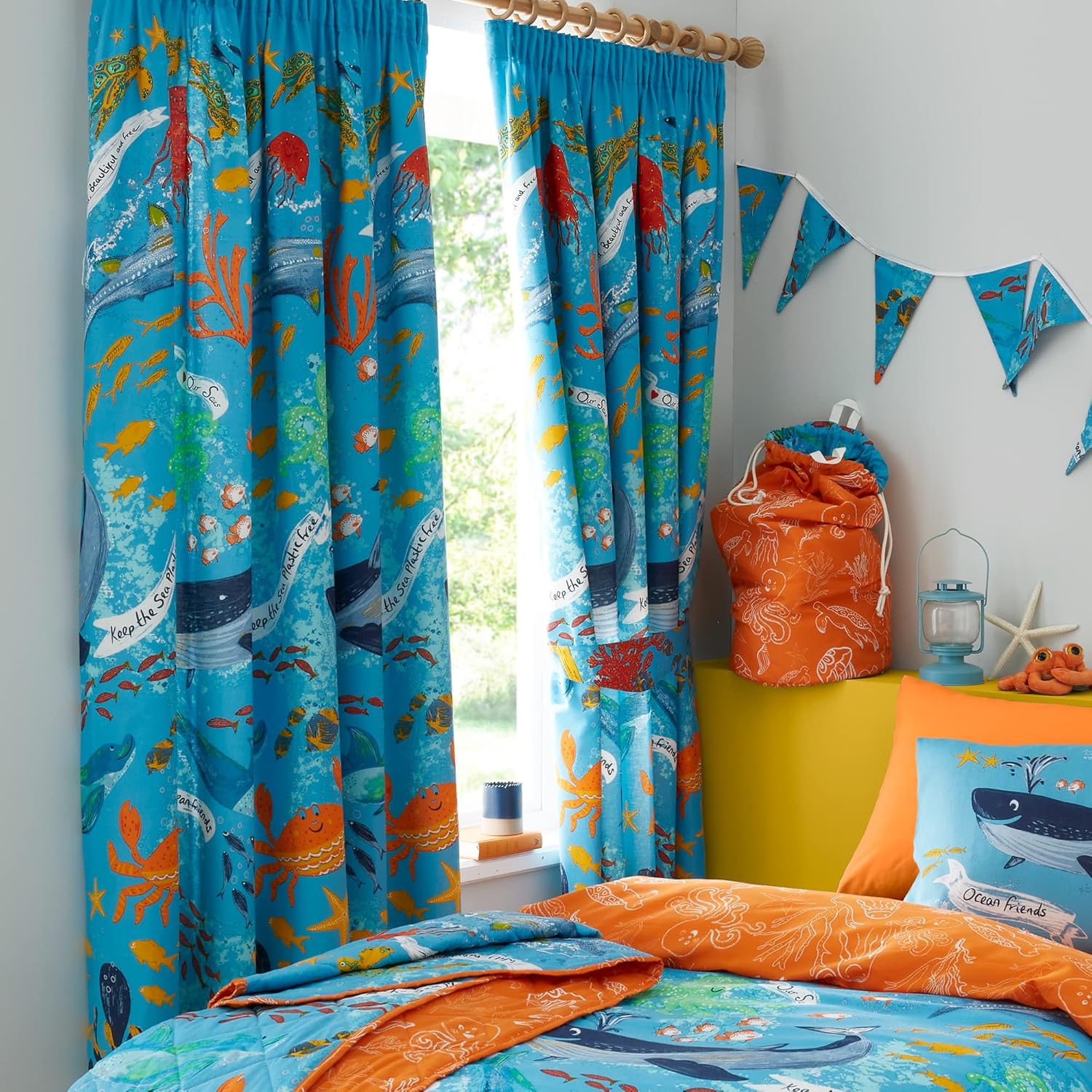 Happy Linen Company Girls Boys Kids Ocean Friends Sealife Blue 66" x 72