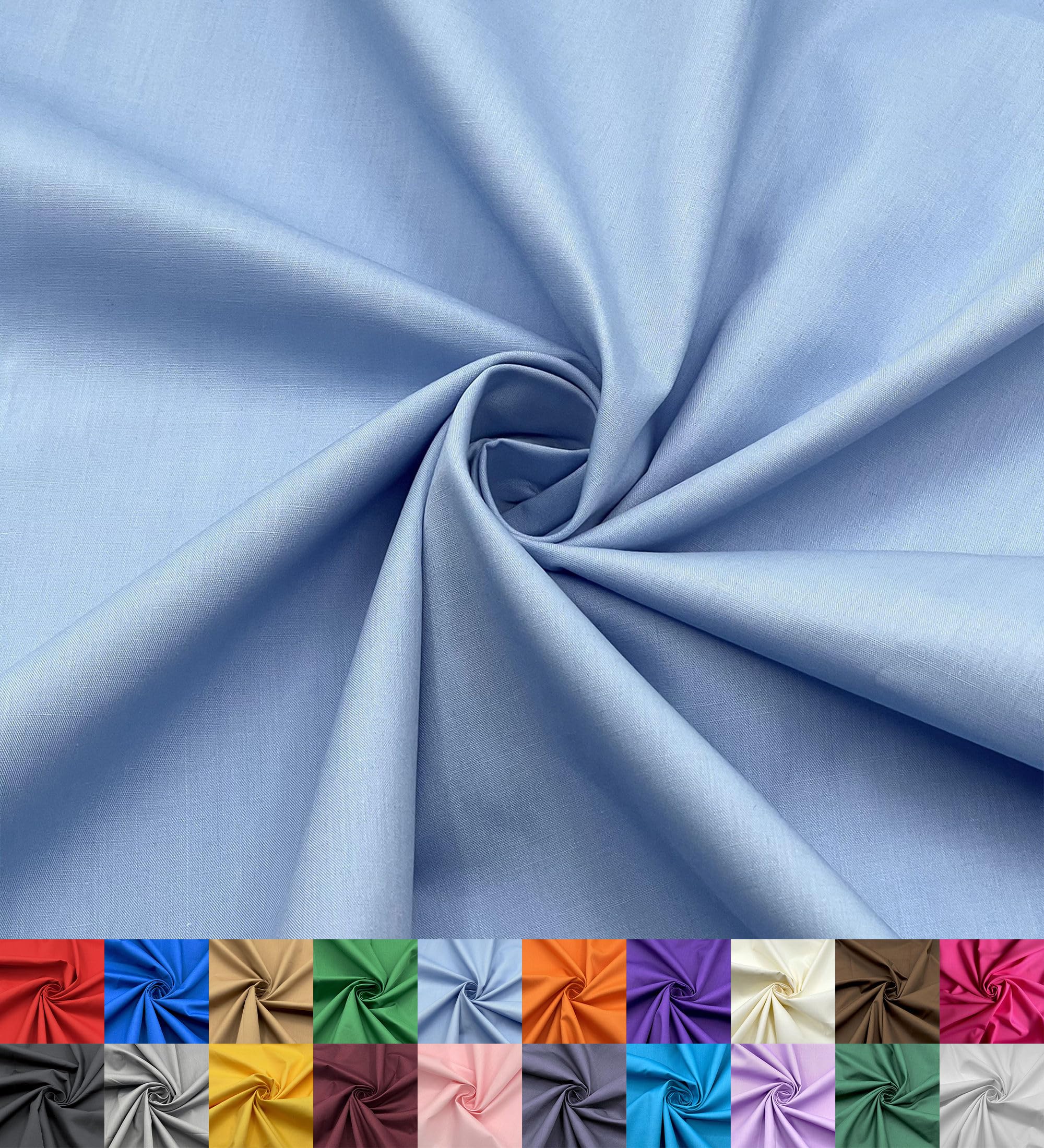 EOVEA - Cotton Polyester Fabric by The Yard – 60" Wide Broadcloth Fabric, Soft, Lightweight & Breathable Material for Lining, Curtains, Bedding, Skirts, Sewing Projects (Baby Blue, 2 Yard)