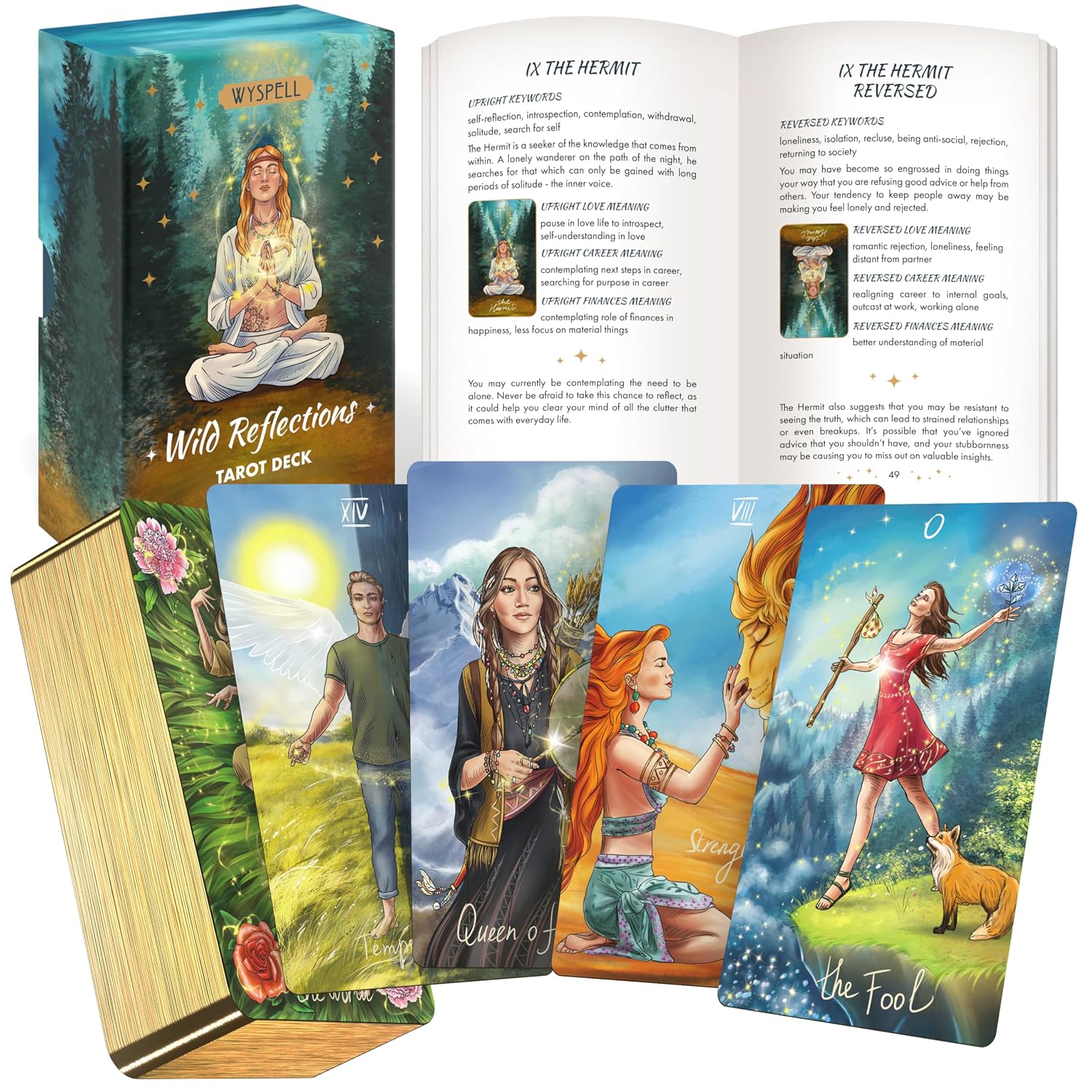 Wyspell Tarot Cards for Beginners - Wild Reflections Unique Tarot Deck with Guidebook - Nature-Inspired Cards - Traditional Symbolism - Beautiful & Modern Tarot Decks