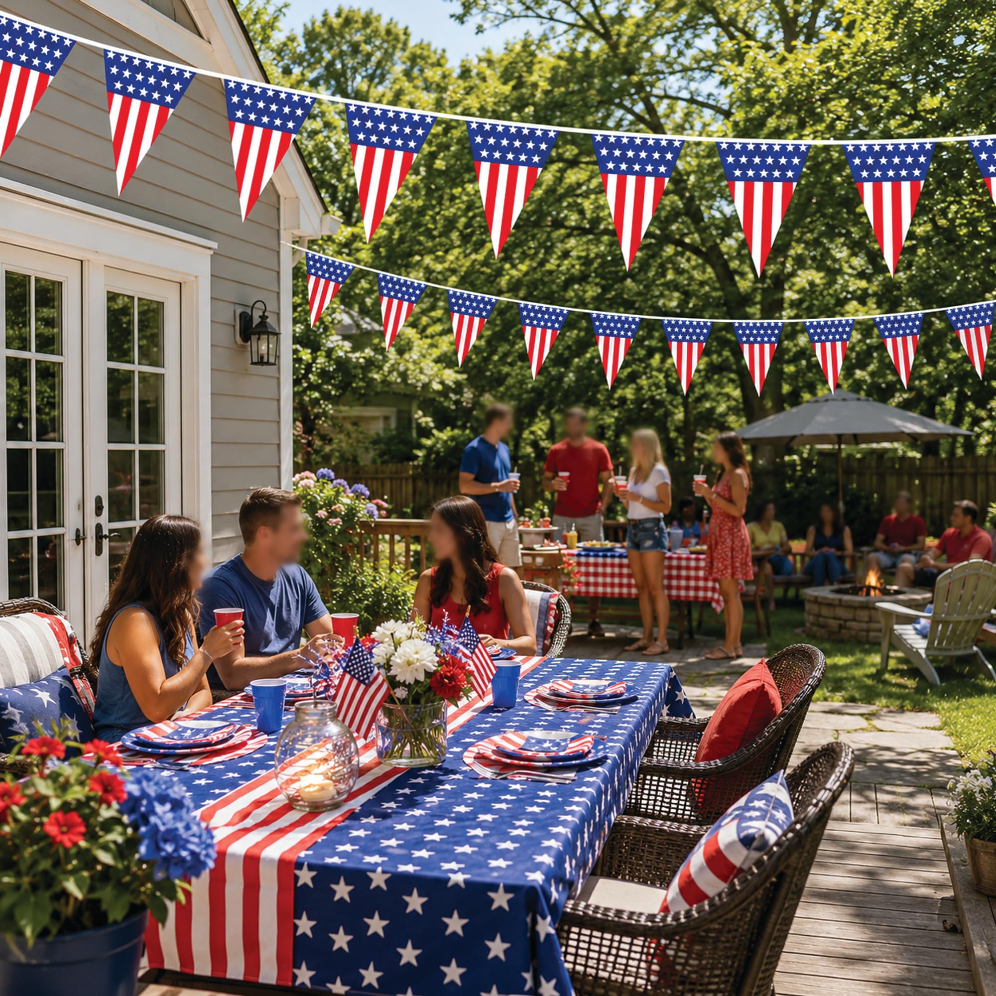 Bandera de banderines de bandera americana | 30,5 m de largo banderas americanas | Decoraciones de bandera triangular de 45,7 cm de altura | Guirnalda de banderines de estrellas y rayas | Decoración