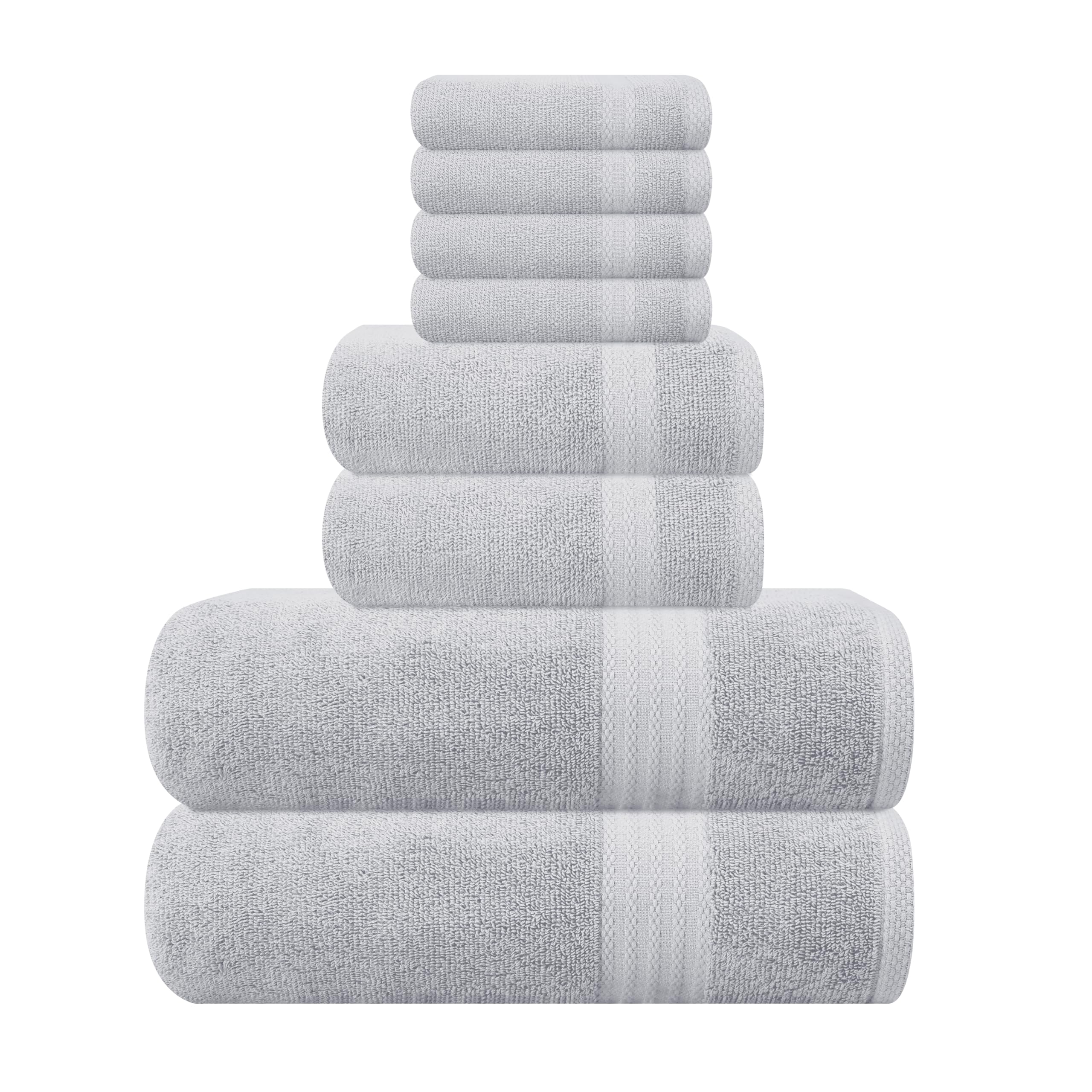 Ultra Soft 8 Piece Towel Set - 100% Pure Ring Spun Cotton, Contains 2 Oversized Bath Towels 27x54, 2 Hand Towels 16x28, 4 Wash Cloths 13x13 - Ideal for Everyday use, Hotel & Spa - Light Grey