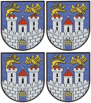 Set of Four - Patchion Coat of Arms of The City of Czestochowa - Since 2020 - Black, Hook and Loop Compatible with Velcro - Embroidered Patch/Badge/Emblem