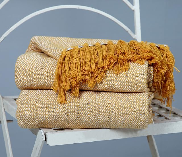 EHC Natural Cotton Two Tone Herringbone Sofa Arm Chair Bedspread Settee Throw - 220 x 250 cm, Giant Size