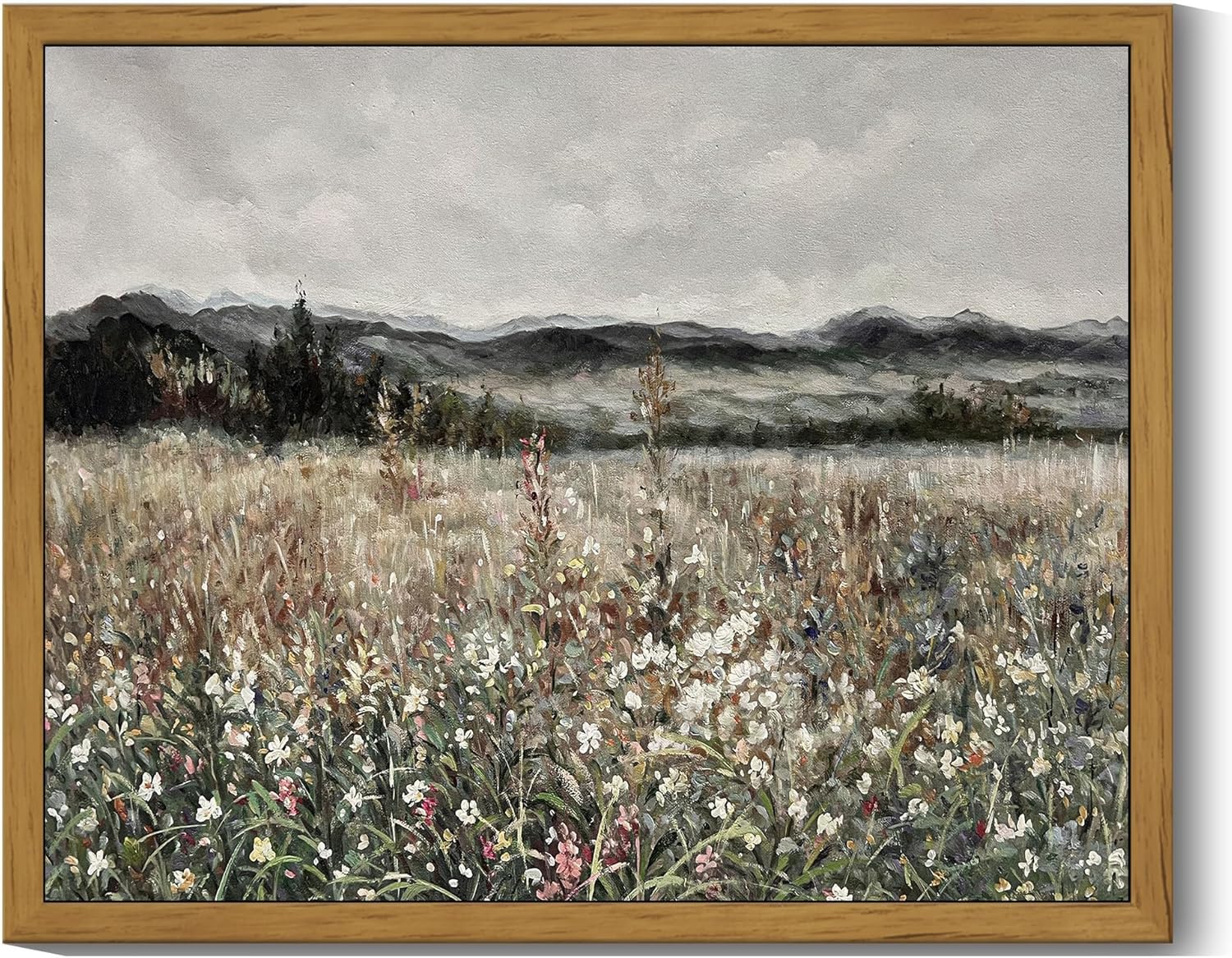 SHENIFY Vintage Meadow Flowers Framed Wall Art 8x10in - Rustic Farmhouse Landscape Painting for Kitchen Bathroom Living Room Decor