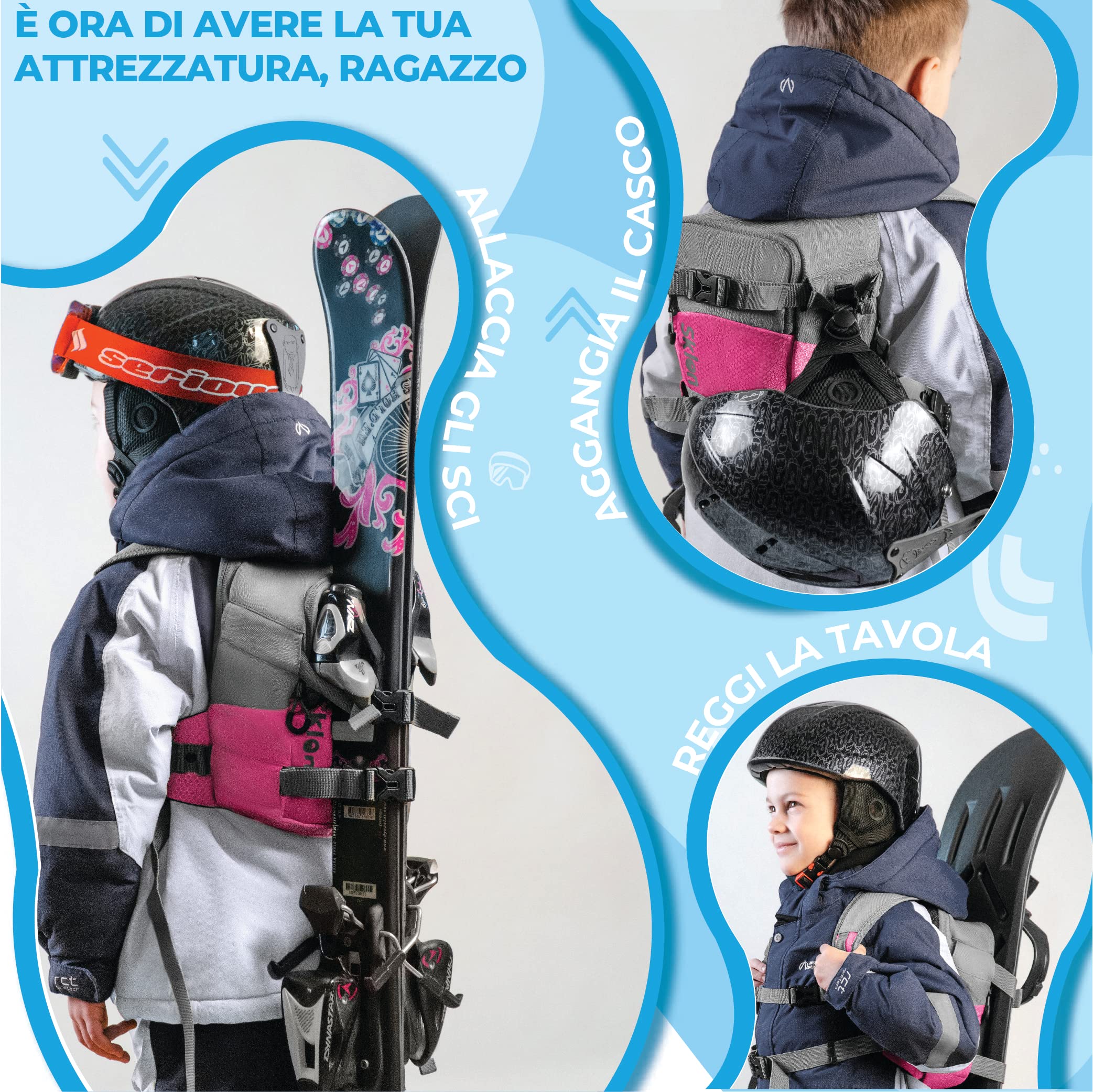 Sklon Zaino con Imbracatura accompagnare i più Piccoli nei Loro Primi Passi su Sci e Snowboard; puoi insegnare ai Tuoi Bambini Le basi dello Sci e dello Snowboard