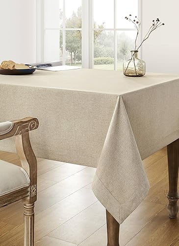 Miniatura 4 de ZeeMart Mantel rectangular básico de lino sintético color beige, 60 x 84 pulgadas, color cambray natural, resistente a las arrugas, lavable, de