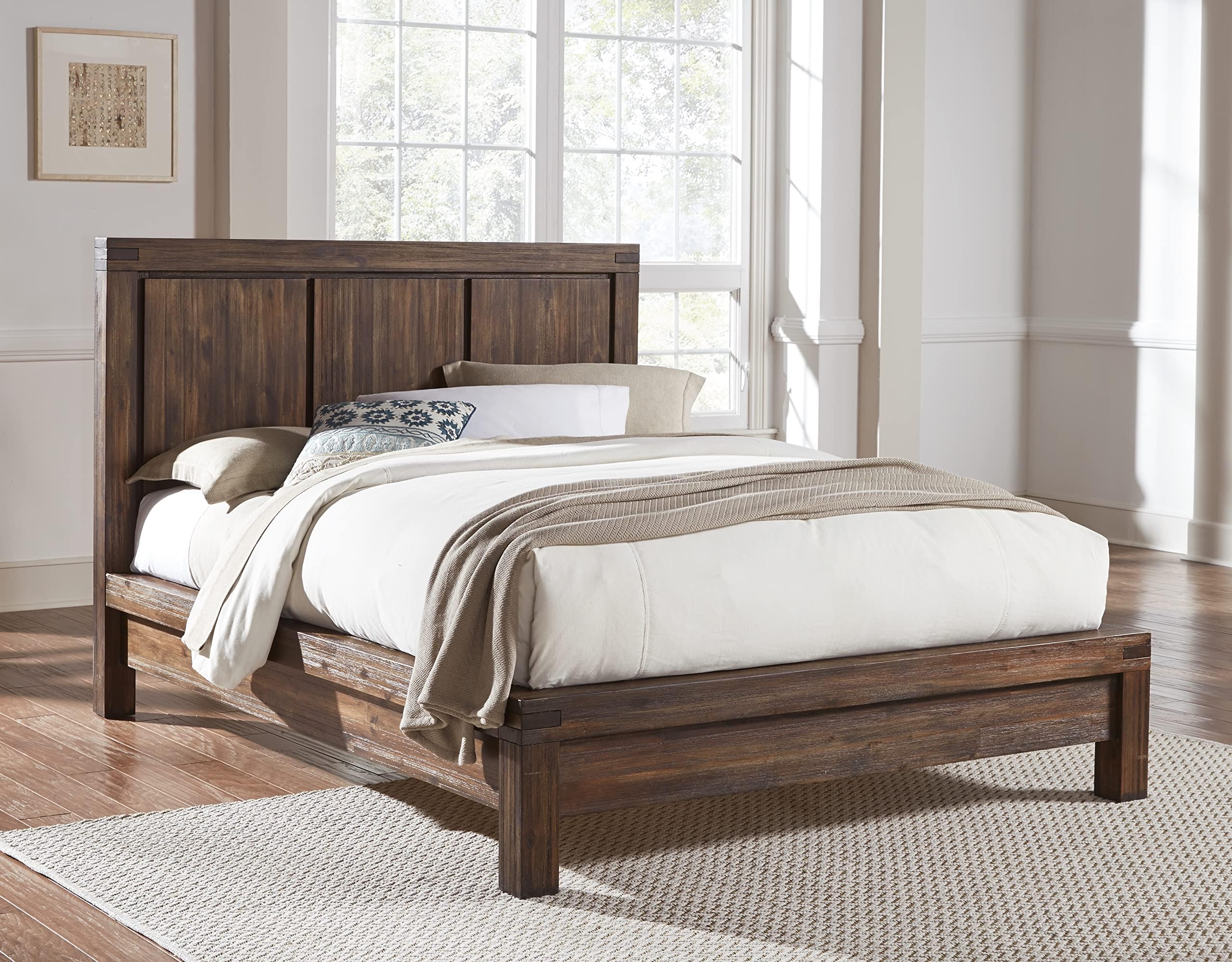 Solid Wood Platform Bed, Full, Meadow - Brick Brown