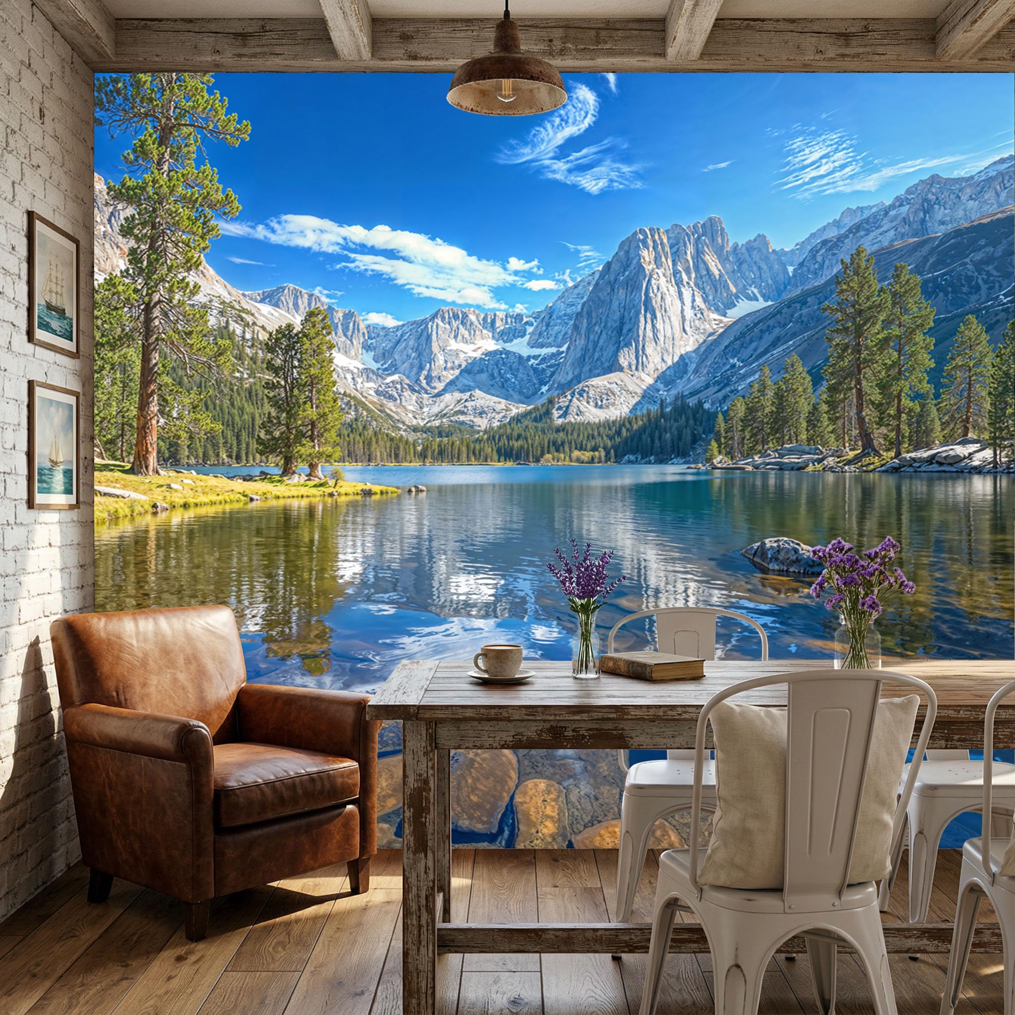 Papier peint panoramique lacs et montagnes 250x175cm pour salon
