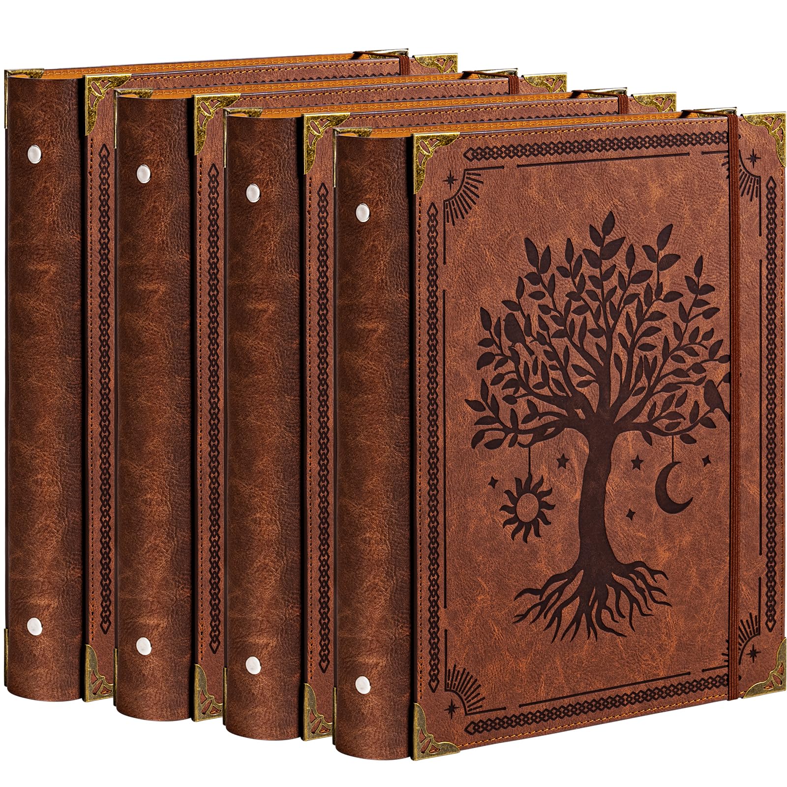 OVESMUSL 4 Pack PU Leather 3 Ring Binder, 1.5 Inch Brown Tree