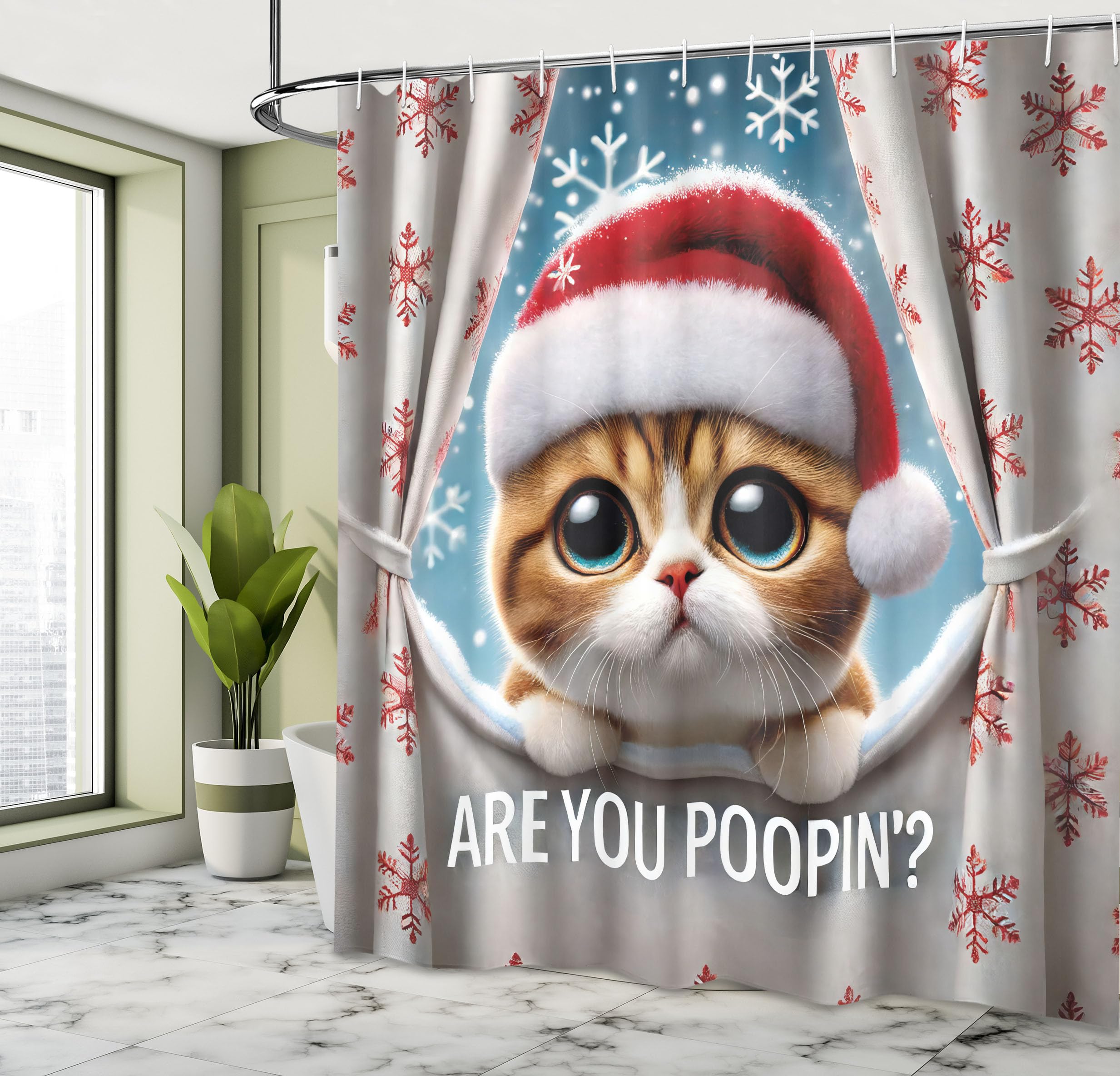 QIONG MENG Gingerbread Stars Christmas Shower Curtain Set - 71x71 Inch Holiday Bathroom Decor With Hooks