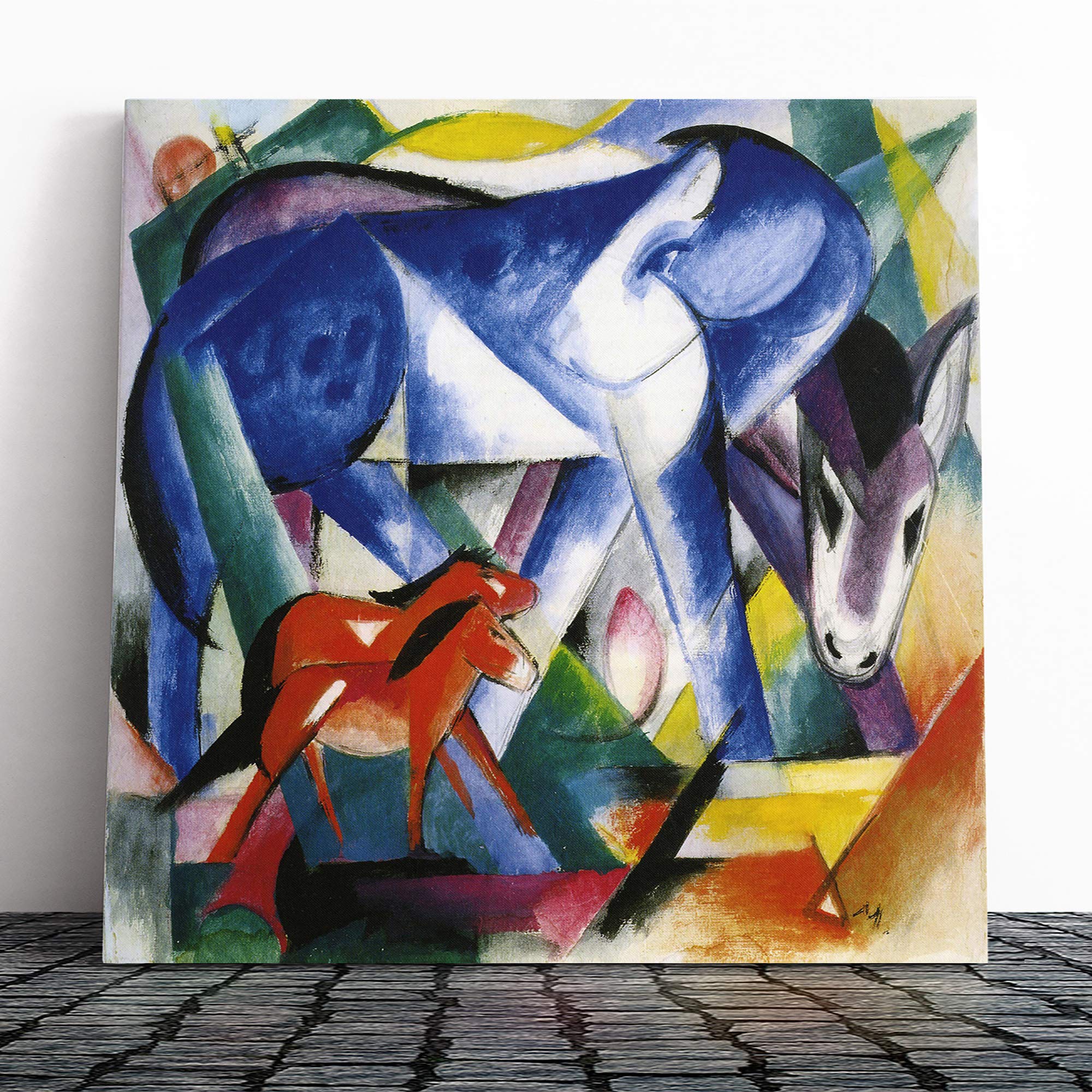 Franz Marc Fighting Forms Donkeys Canvas Print | Gallery Wrapped 30mm Frame Wall Art | 20x20 inches | Ready to Hang | Contemporary Animal Picture | Living Room Bedroom Lounge Office
