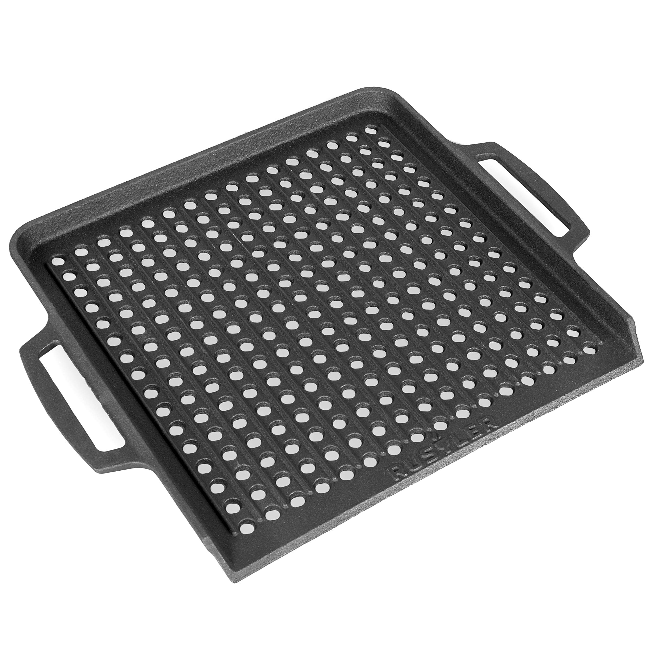 Rustler Cast Iron Cooking Grill Grate with 2 Handles and Enamel Coating 36 x 29 cm – Grill Plate for Barbecues, Fireplaces and Oven