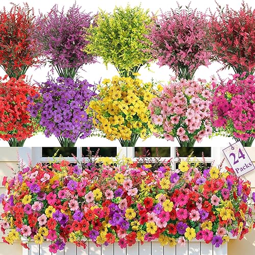 SHareconn 24 Bundles Artificial Flowers for Outdoors Decoration, Faux Plants