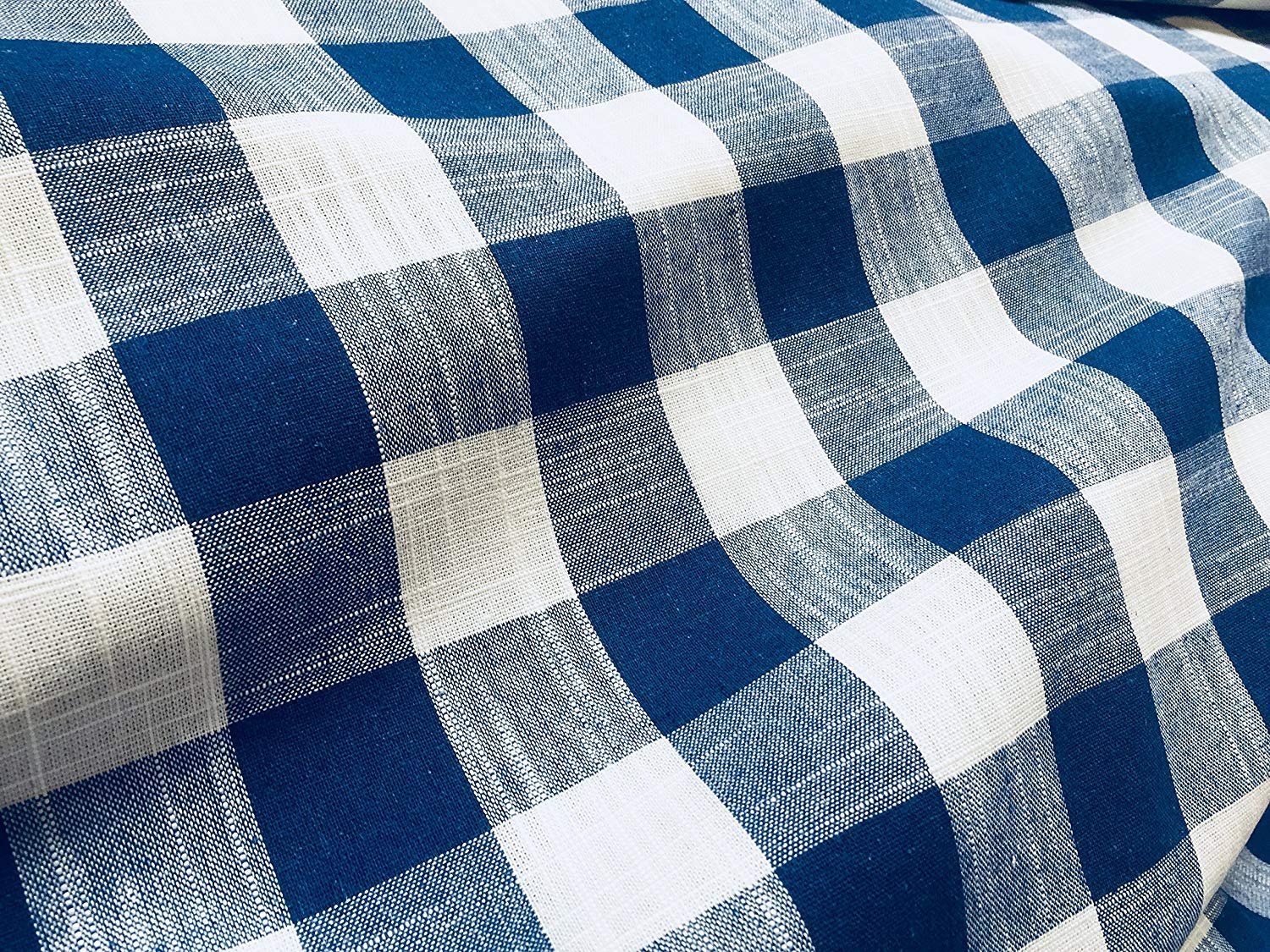 Lushfabric Royal Blue & White Gingham Linen Checked Linen Fabric Check Material Buffalo Plaid - Dressmaking, Curtains, Home Furnishing - 140Cm Wide (, 2 Metres)