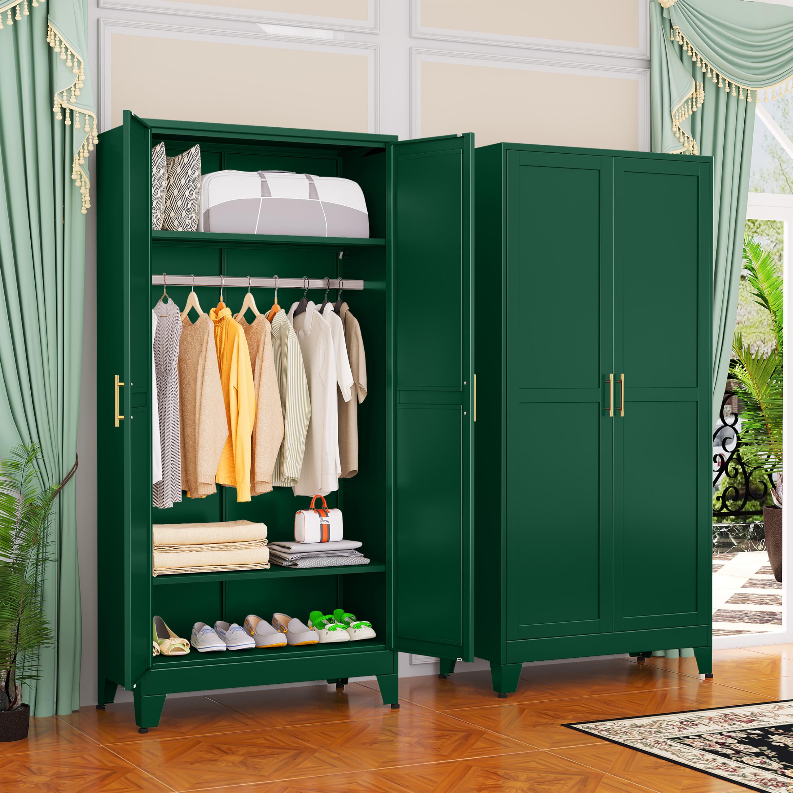 GAIOUS Metal Wardrobe Cabinet with Hanging Rod, Clothing Storage Cabinets