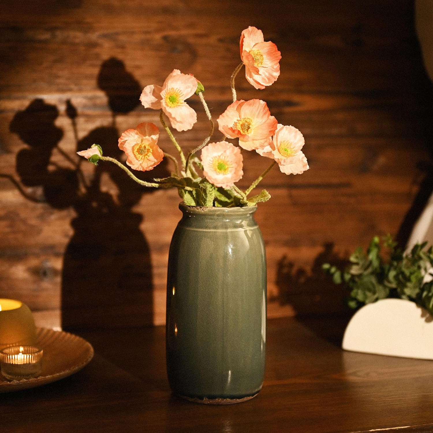 VICTOR & TERESA Rustic Large Blue and Grey Vase for Home Decor, 10'' Tall Ceramic Vases for Flowers, Farmhouse Decorative Vases for Pampas Grass, Table, Mantel, Living Room, Centerpieces - Image 2