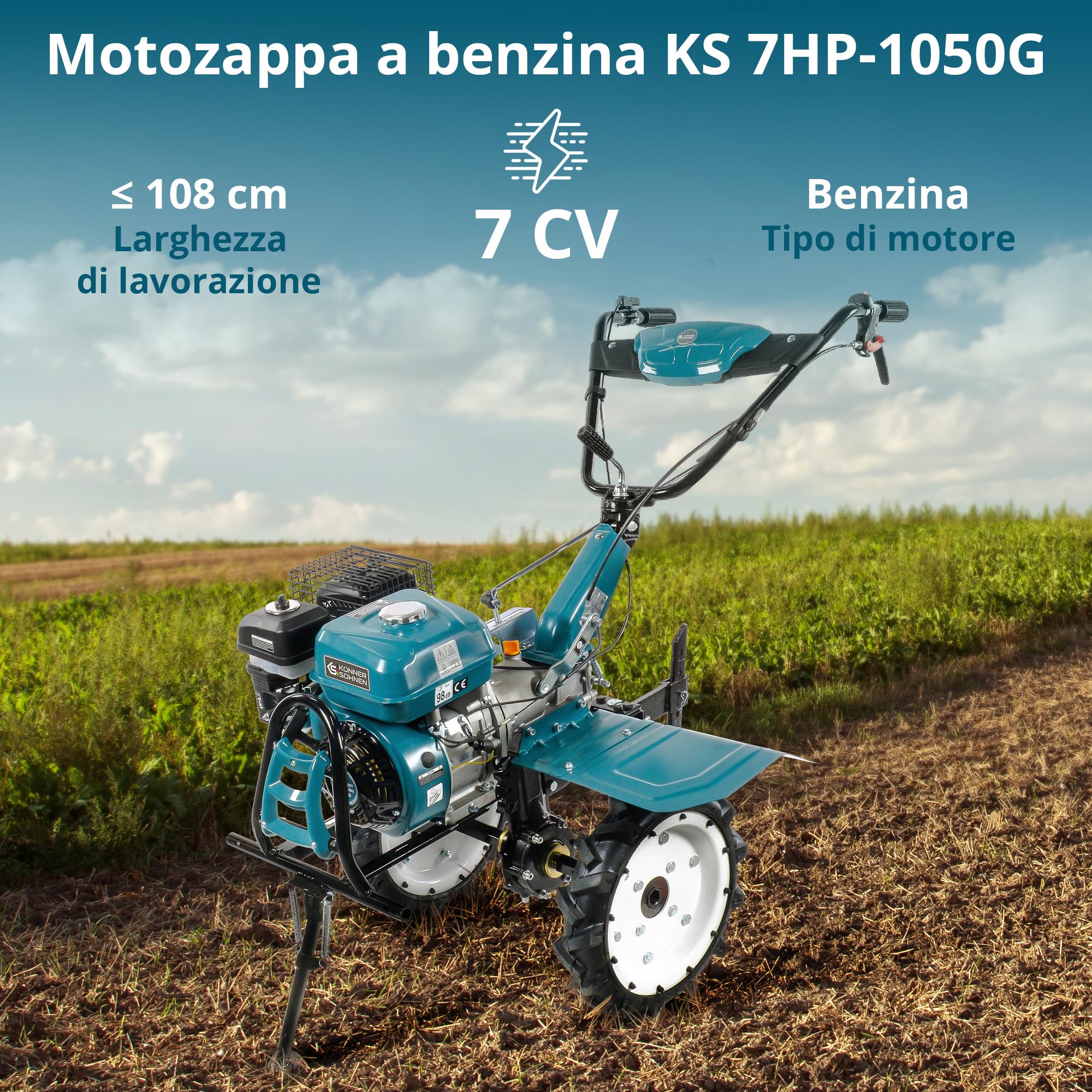 Könner&Söhnen KS 7HP-1050G Motozappa a benzina 7 CV, 108cm, per orto