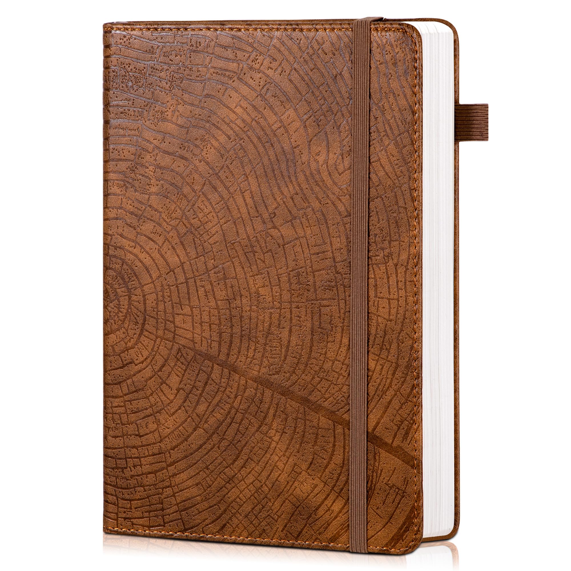 CAGIE Lined Journal for Men Women, Tree Growth Ring Leather Bound Journal Notebook, 256 Pages 100 GSM Journals for Writing, A5 Hardcover Journaling Notebooks for Work, Note Taking