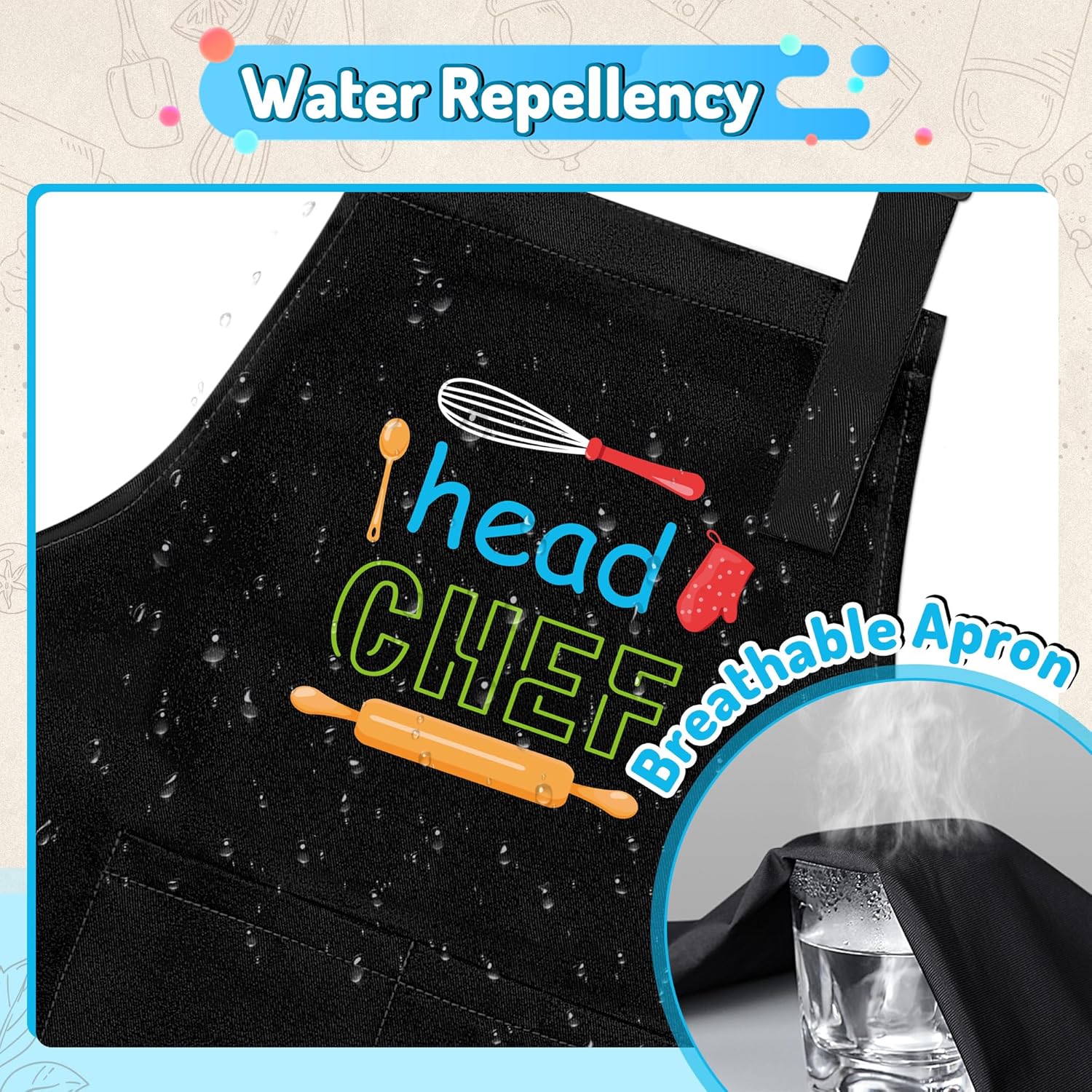 R HORSE Adult Kid Apron and Chef Hat Set - 4Pcs Parent Child Adjustable Kitchen Apron Hat Kid Role Play Chef Toy Cooking Gift - Image 4