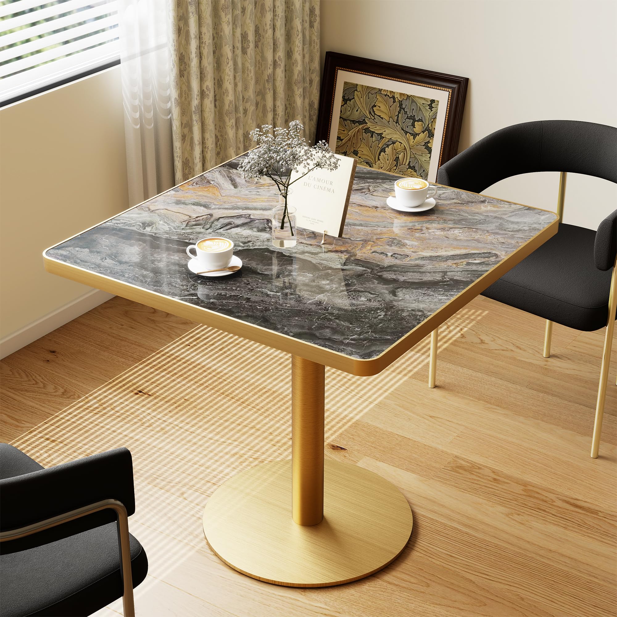 31.5'' Tulip Table, Square Dining Table with Sintered Stone Tabletop