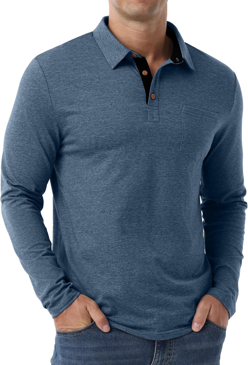 Sailwind Mens Long Sleeve Polo Shirts Button Casual Tee Cotton Collared Golf T Shirts with Pocket - Image 2