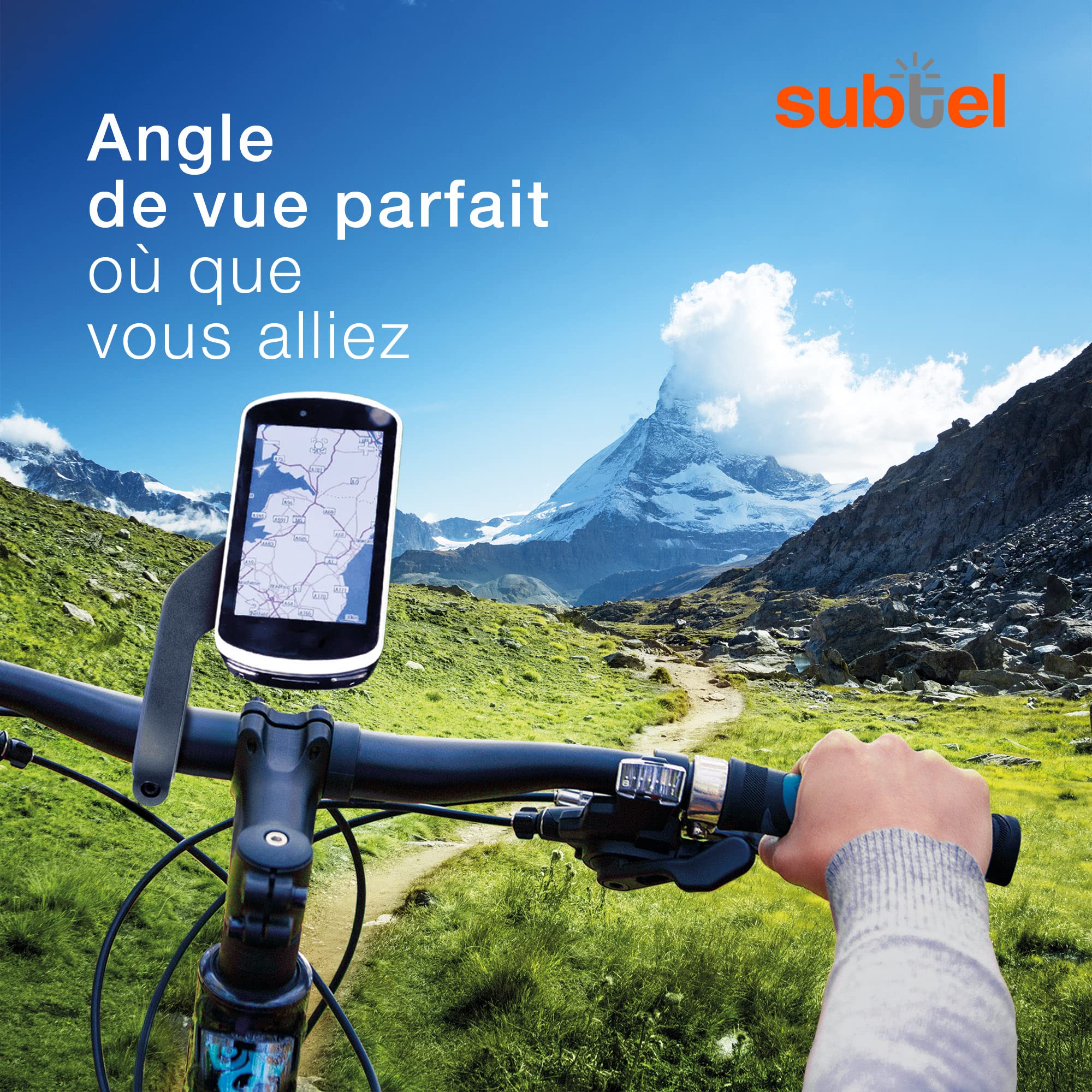 subtel Support de Guidon de vélo Fixation pour GPS et Compteur – Compatible avec Bryton Rider 10, 15, 310, 330, 410, 450, 860, One – pour Guidon Ø 25mm à 35mm – Noir