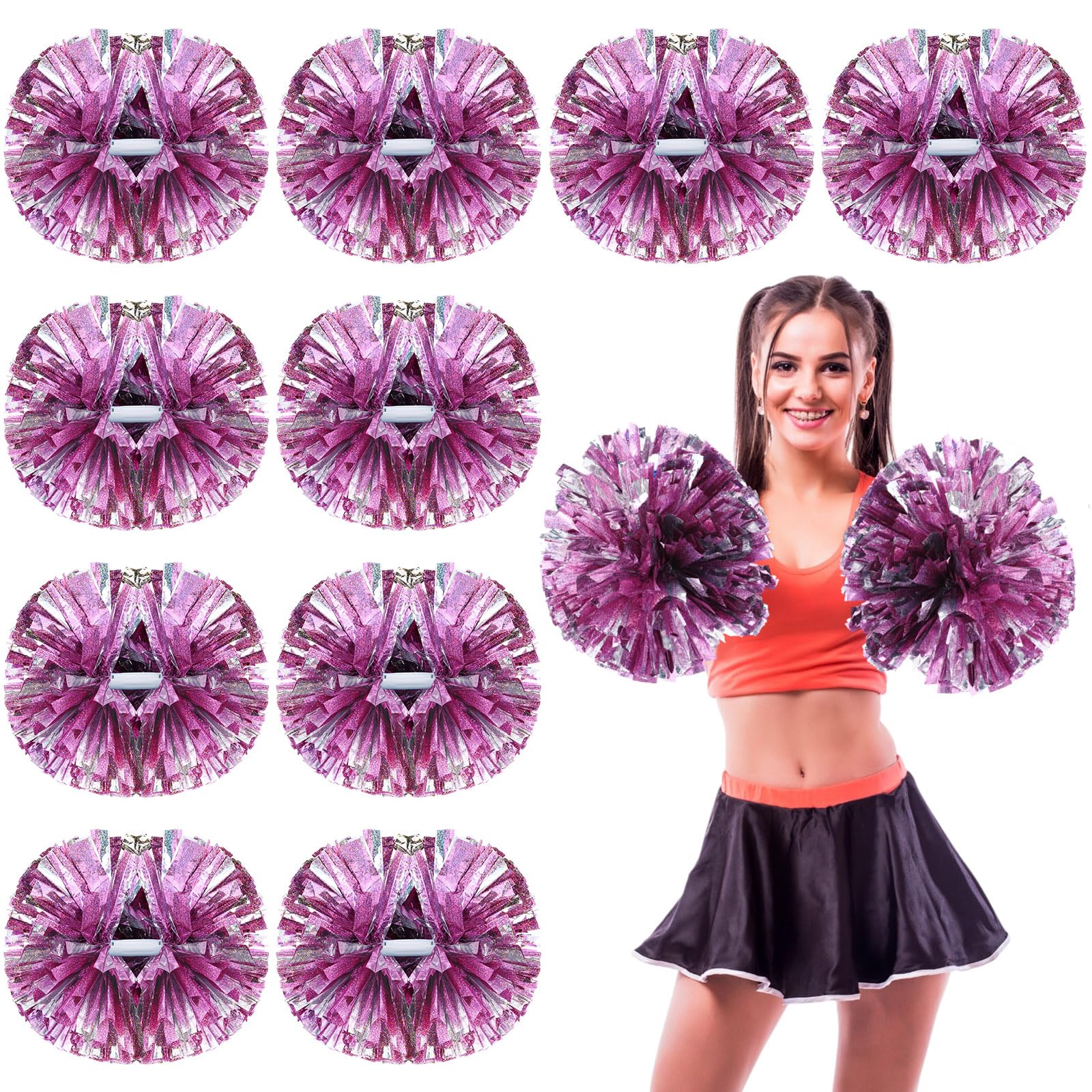 Photo 1 of WILLBOND 12pcs Cheerleading Pom Poms Bulk Metallic Foil Cheerleader Pompoms with Baton Handle for 2026 Soccerball Basketball Cheering Squad Team Game Sports Dance Party Spirit (Laser Powder Sliver)