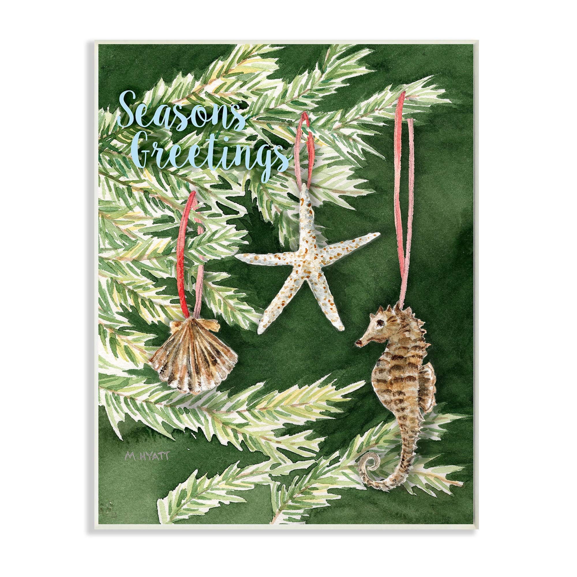 Stupell Industries Season's Greetings Nautical Christmas Tree Seashells, Design by Melissa Hyatt LLC Wall Plaque, 13 x 19, Green