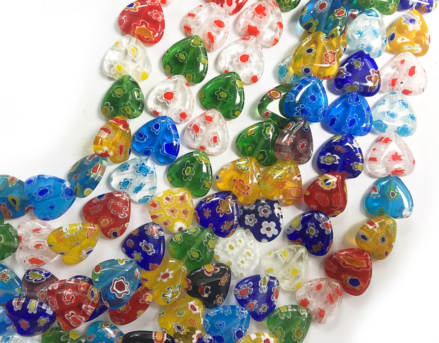 ALL in ONE Millefiori Lampwork Glass Beads for Jewelry Making DIY (12mm Flat Heart)