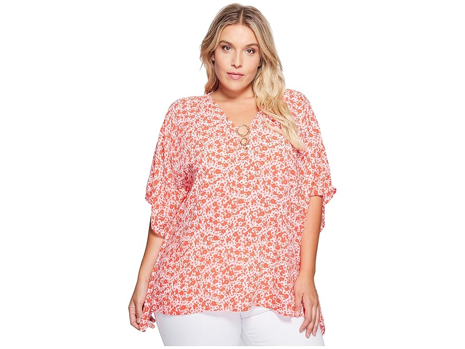 

MICHAEL Michael Kors Plus Size Lydia Ring Flutter Top (White) Women's Clothing