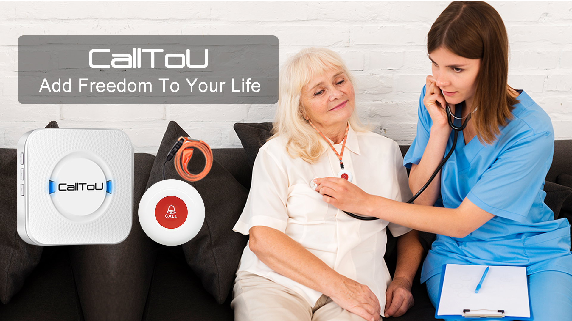 CallToU Monitor Per Anziani Con Fotocamera E Audio Bidirezionale - Sistema Video Senza Wi-Fi Con Pulsante SOS, Rilevamento Cadute E Allarmi (Portata 1000 Piedi) - 4