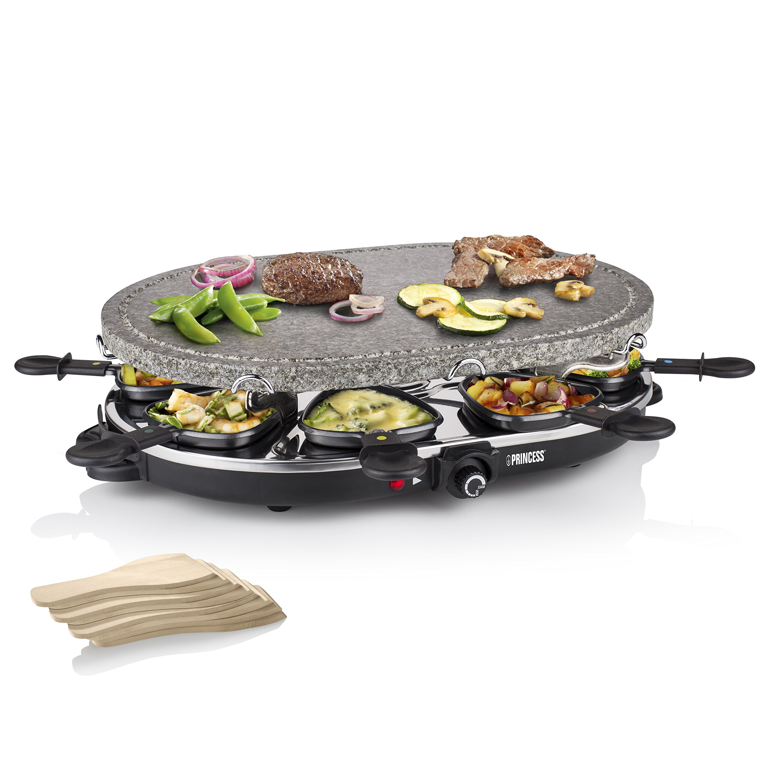 Raclette Princess 162720 Pour 8 Personnes – Pierre à Cuire, 1200W, Sans BPA, Garantie 1 An