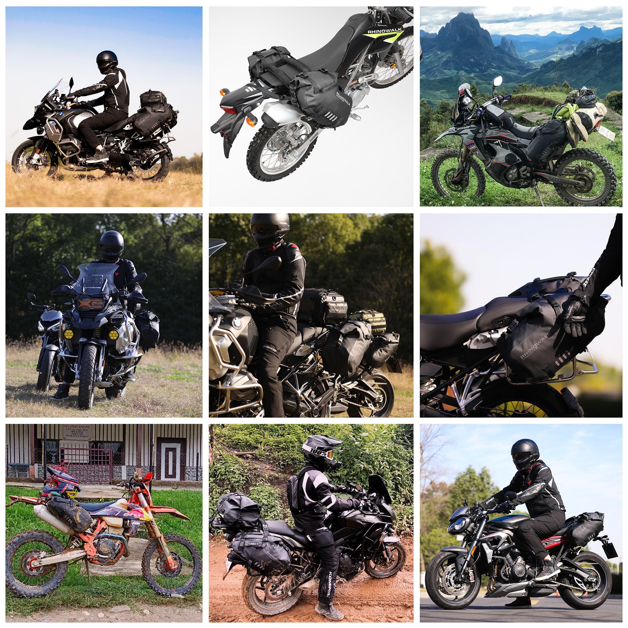 Rhinowalk Borse da sella moto impermeabili 48L, borse laterali (1 paio) | Morbido bagaglio laterale in PVC 500D, con fibbie regolabili, contenitore pieghevole, superficie facile da pulire