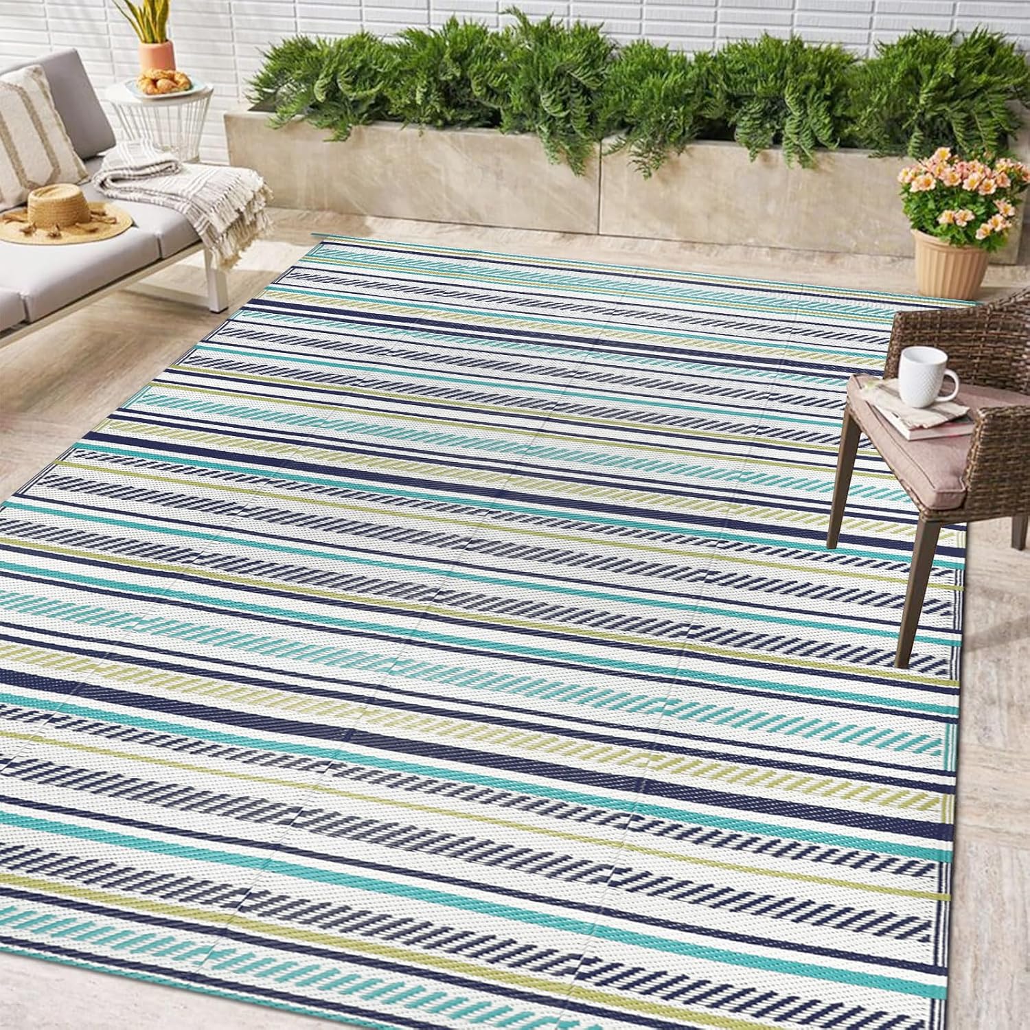 Homcomodar Outdoor Rug for Patio 150x245cm Plastic Straw Rug Reversible Mats UV Resistant Camping Mat Waterproof Outdoor Area Rugs Large Patio Rug for Outdoor Balcony(Green)
