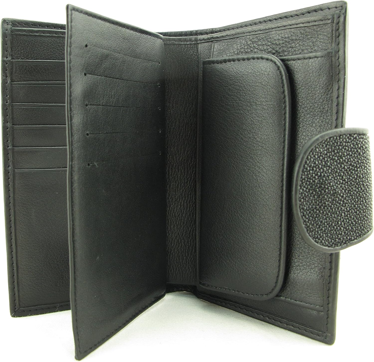 Genuine Stingray Skin Women's Medium Clutch Wallet Photo Purse Black