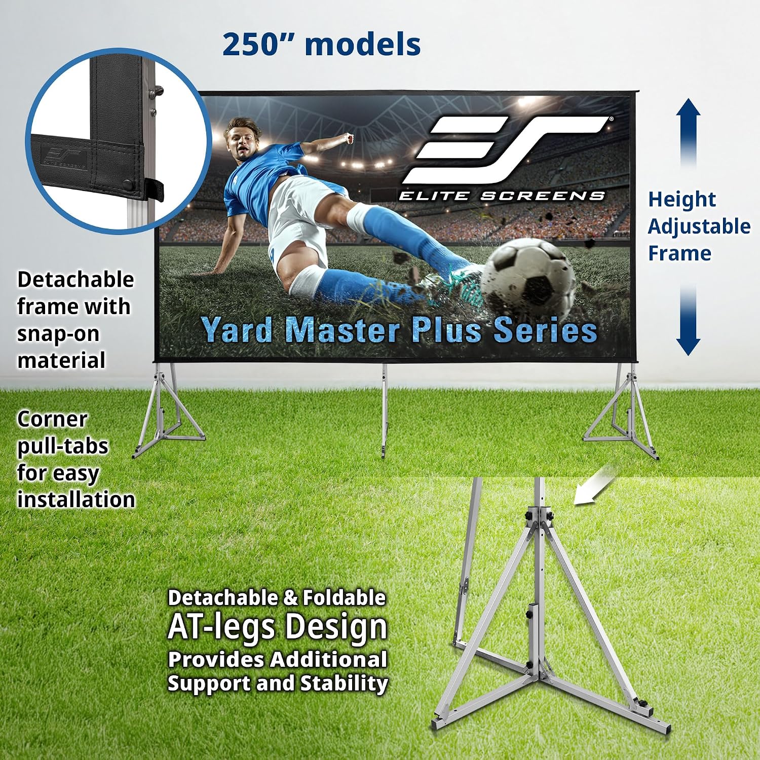 Elite Screens Yard Master Plus, 250-INCH 16:9 Height Setting Adjustable Portable Projector Screen, 4K HD Outdoor Indoor Movie Theater Front Projection, US Based Company 2-Year Warranty, OMS250H2PLUS