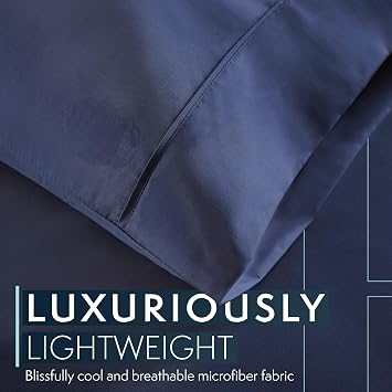Bed Sheets Set King with 2 Pillowcases, Hotel Luxury 1800 Series Brushed Microfiber Sheet w/Deep Pocket, Ultra Soft Lightweight 4 Pcs Linen Bedding for Hot Sleepers (Navy, King)