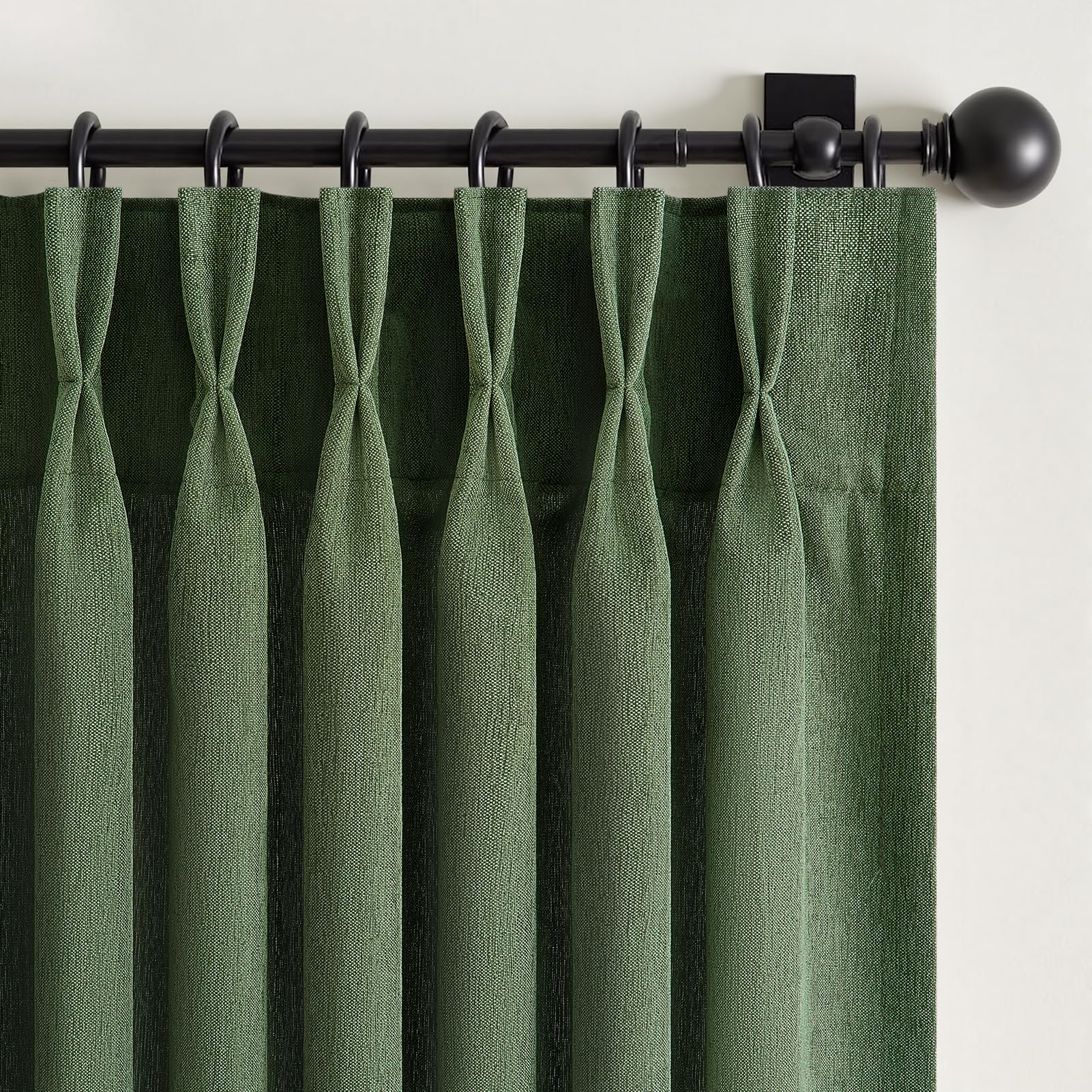 Drapenova Olive Green Linen Pinch Pleated Curtains 84 Inch Long 2 Panels
