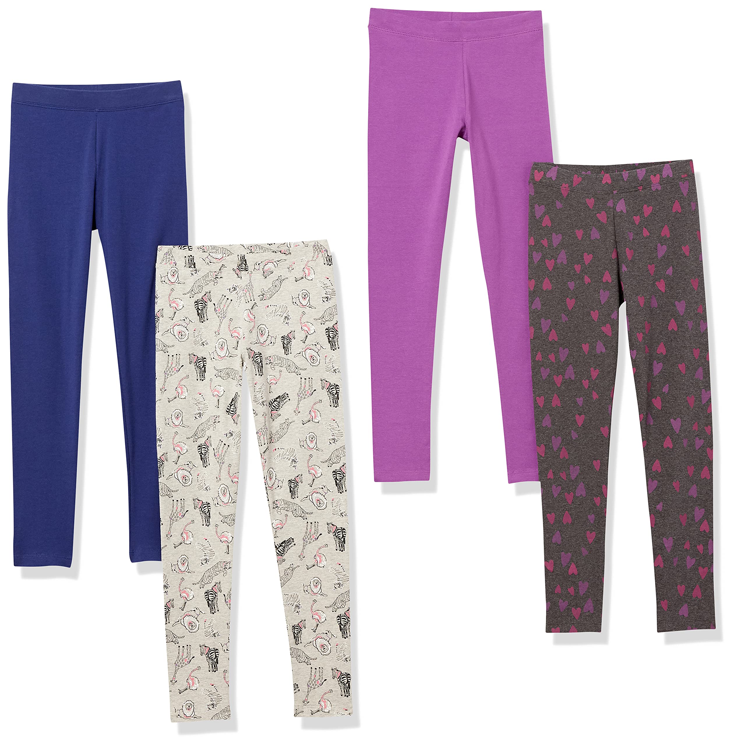 Photo 1 of Spotted Zebra Girls and Toddlers' Leggings, Multipacks 4 Blue/Purple/Grey, Animal/Hearts X-Large