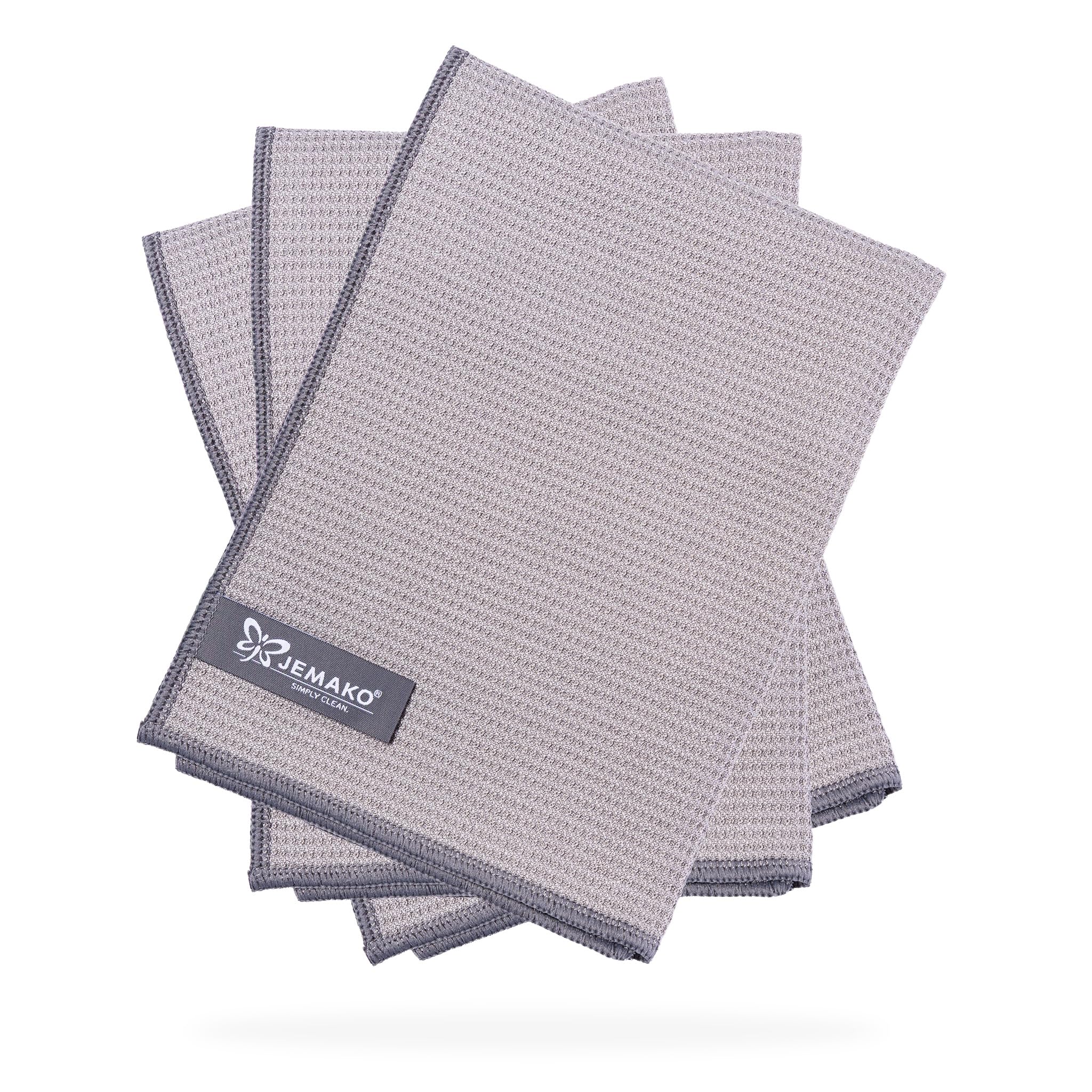 Jemako Trockentuch M 3er Set – Mikrofaser Trockentücher für streifenfreies Trocknen & Polieren – 60x45 cm – fusselfrei für Fenster, Auto, Spiegel, Glas, Edelstahl - Grau
