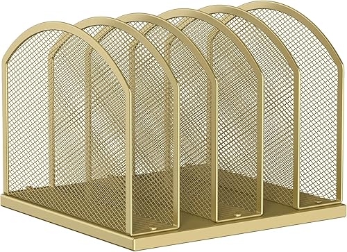Organizador vertical de escritorio de 5 secciones, carpeta de archivos de malla de 5 secciones para organización de oficina, hogar, aula (dorado,
