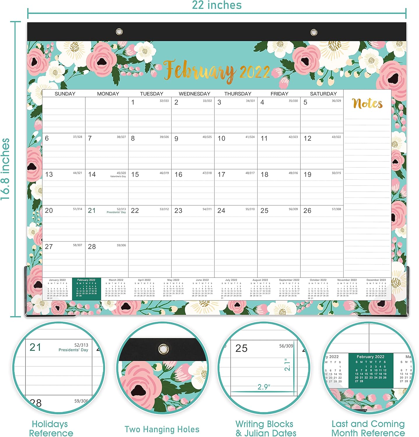 2022 Desk Calendar - 12 Monthly Desk/Wall Calendar, 22'' x 16.8", Monthly Desk Calendar, January 2022 - December 2022, Large Ruled Blocks, Perfect for Planning and Organizing Your Home or Office : Everything Else