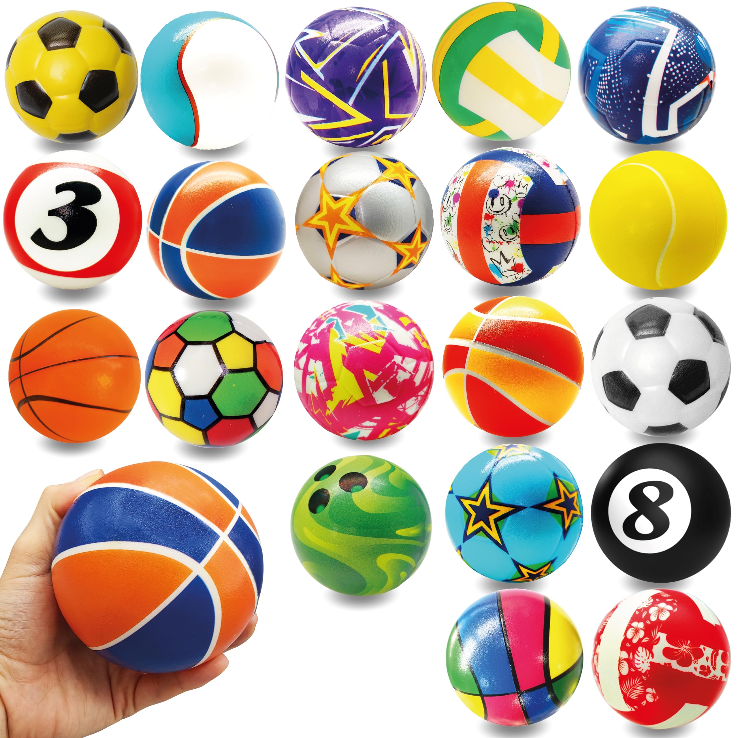 Lavatelli - Set de 20 piezas bolas suaves con temática deportiva, diámetro 10 cm, detalles cumpleaños niños, gadgets ideales para casa o aire libre, ideas de regalos divertidos invitados