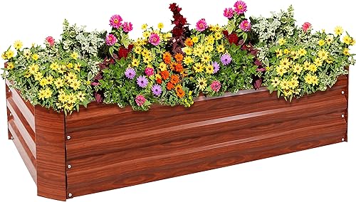 Sunnydaze Cama de jardín elevada de acero galvanizado corrugado, maceta rectangular de 48 x 11.75 pulgadas para plantas, verduras y flores, grano de