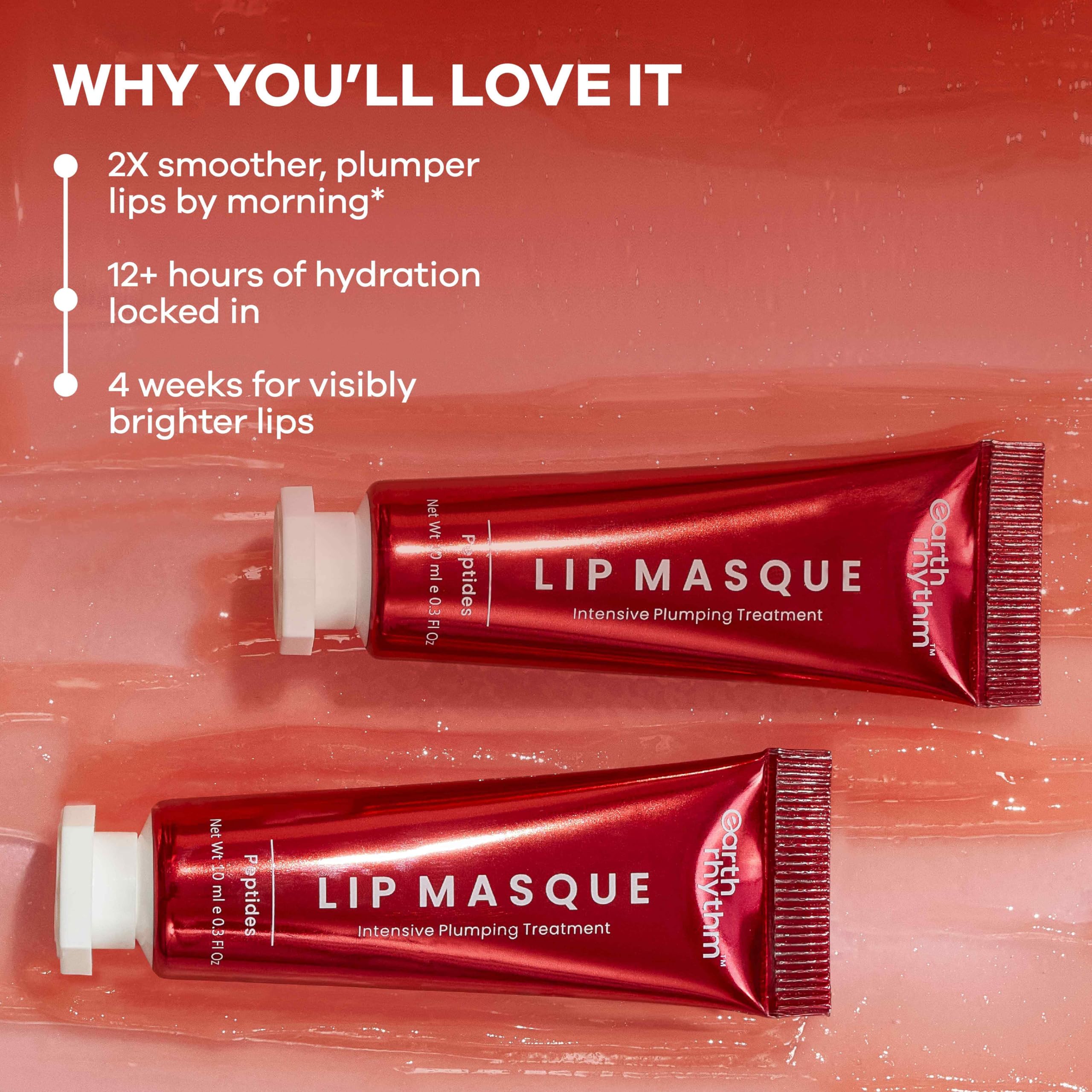 Earth Rhythm Peptide Lip Masque – 2X Smoother, 12+ hours Hydrated Lips, No Parabens, No Silicones, Vegan - Image 3 thumbnail
