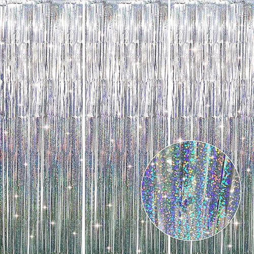 Miniatura 16 de GOER - Cortinas de tiras metálicas/oropel para fiestas, telón de fondo para fotos, Halloween, cumpleaños, graduaciones, Año Nuevo, decoración