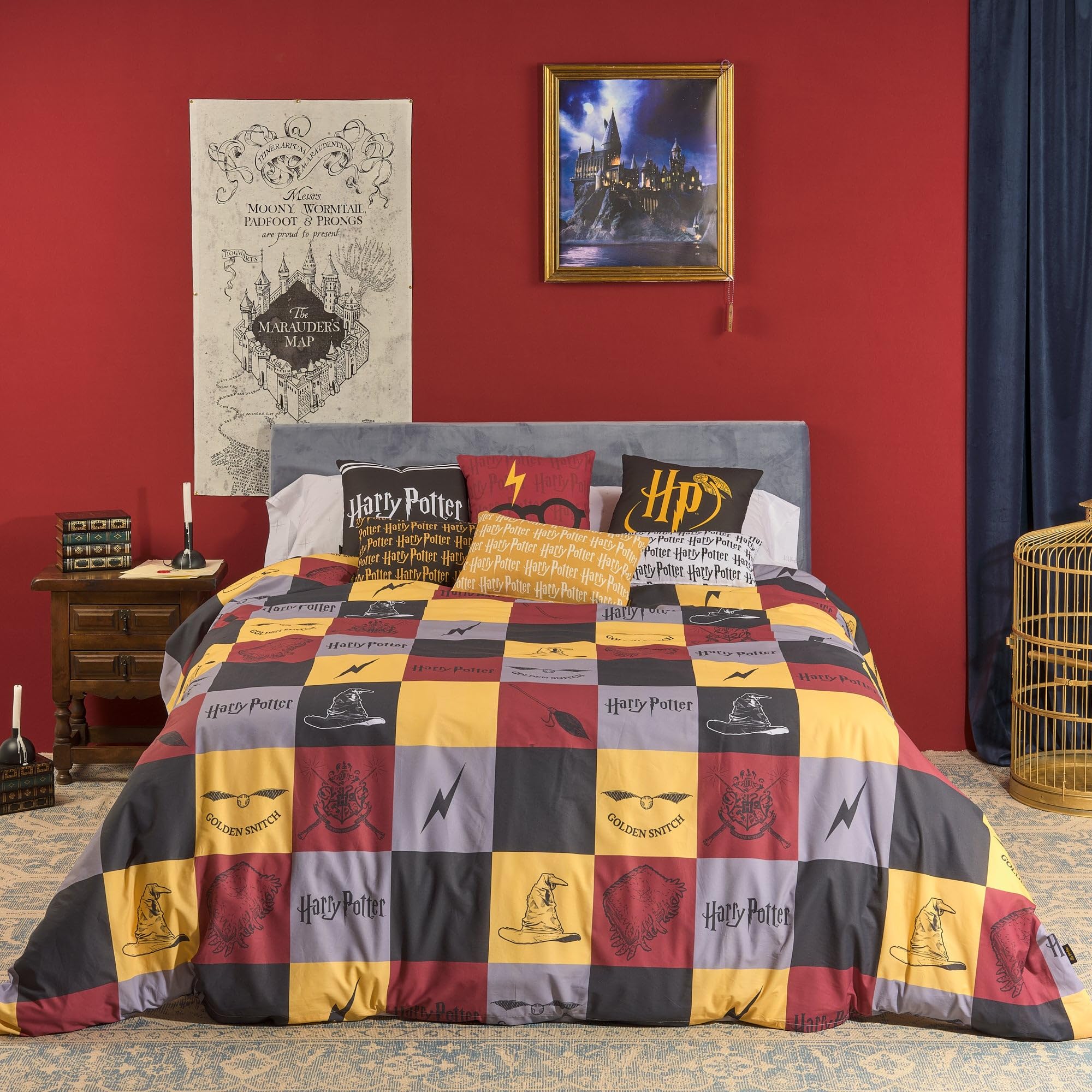 BELUM | Funda Nórdica Hogwarts Modelo Cuadros Con Botones | 100% Algodón de Calidad | Cama 135/140 (220x240 cm)